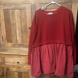 Red Layered Long Sleeve Dress